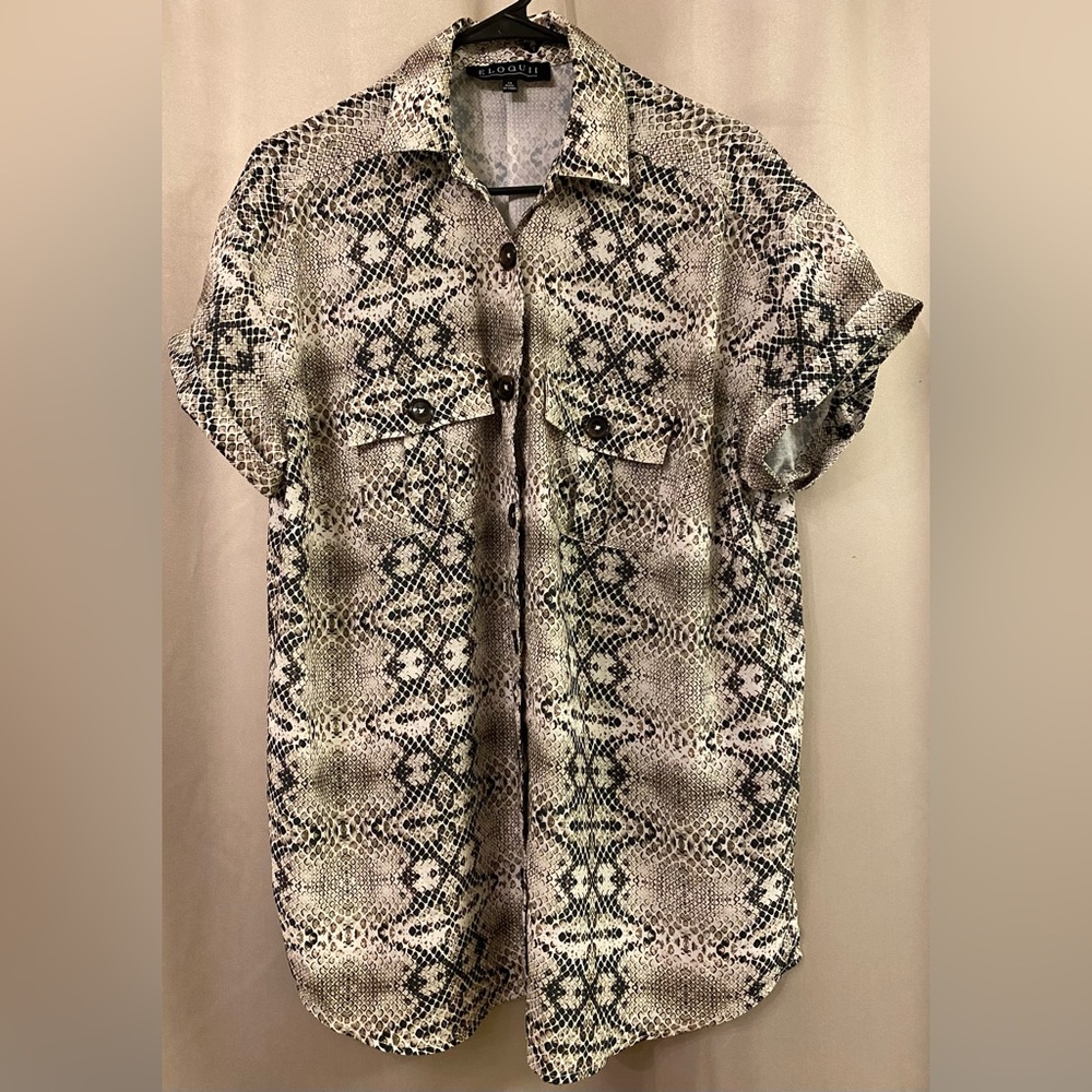 Eloquii Snake Skin Button Down Blouse